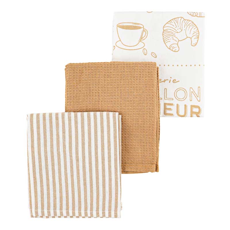 Lot de 3 torchons beige et blanc 