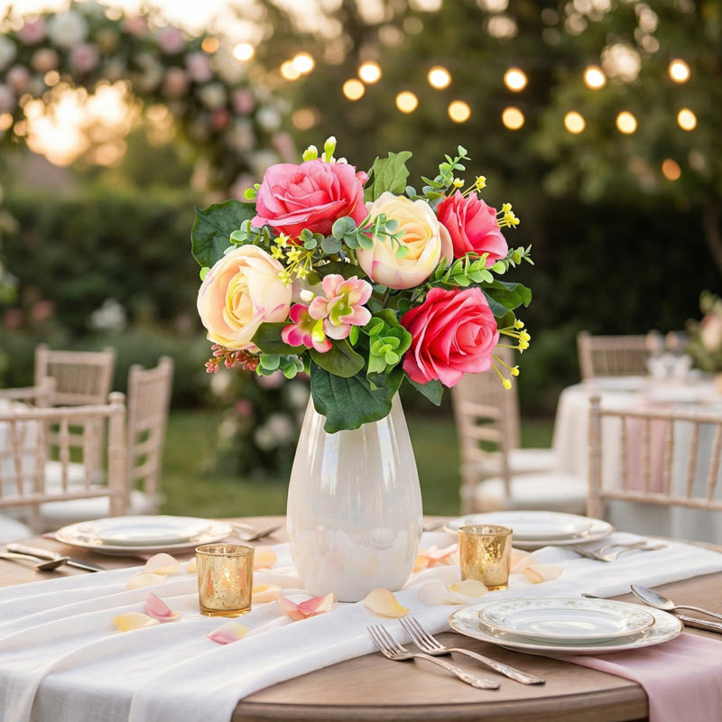 Bouquet haut de pivoines roses et eucalyptus 