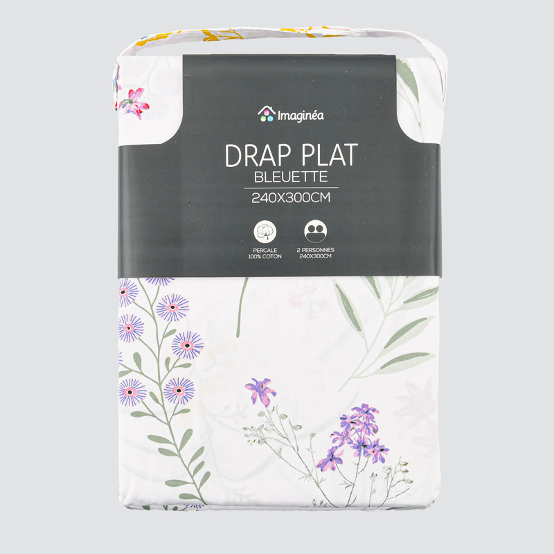 Drap plat 'Bleuette' percale de coton