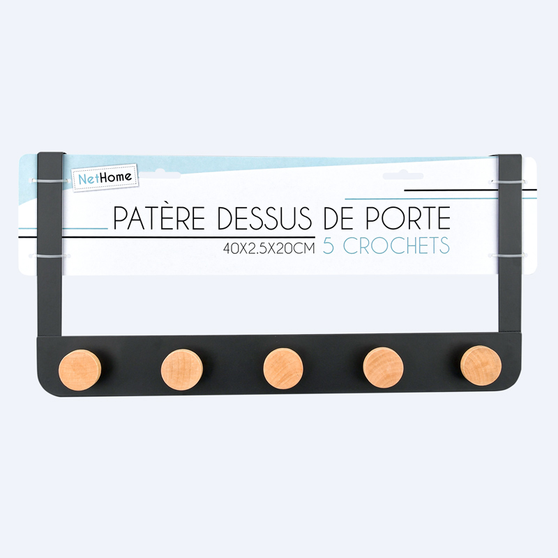 Patère dessus de porte à 5 crochets noire