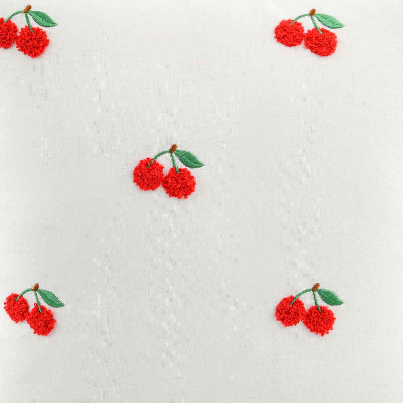 Coussin brodé cerises blanc 45x45 cm