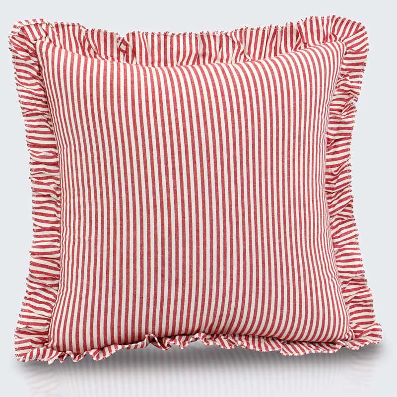 Coussin rayé à volants 'Clea' rouge