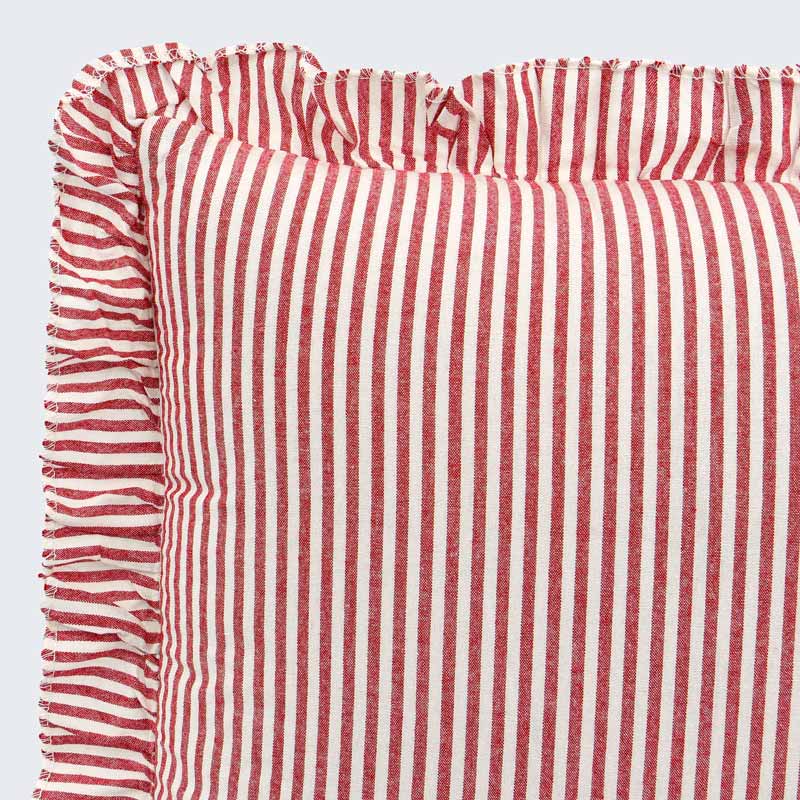 Coussin rayé à volants 'Clea' rouge