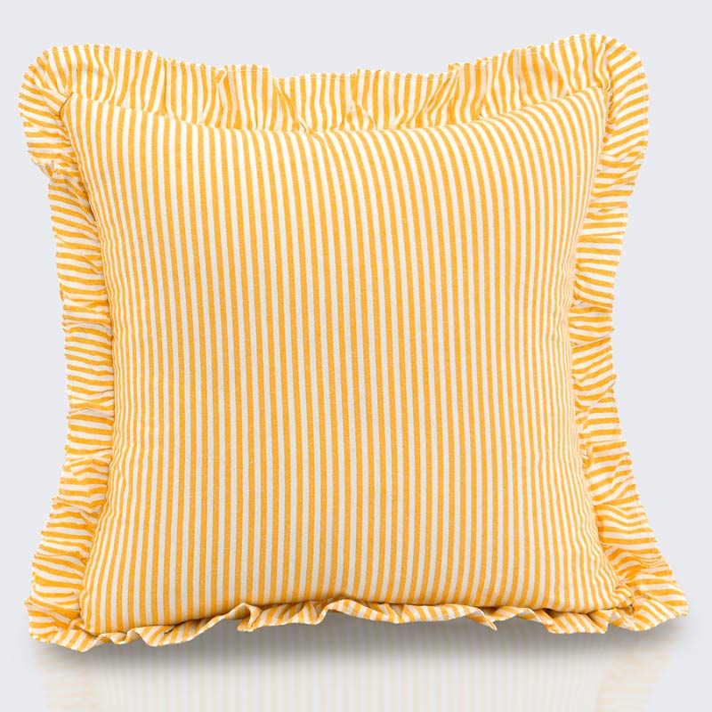 Coussin rayé à volants 'Clea' jaune