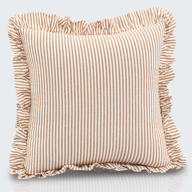 Coussin rayé à volants 'Clea' taupe