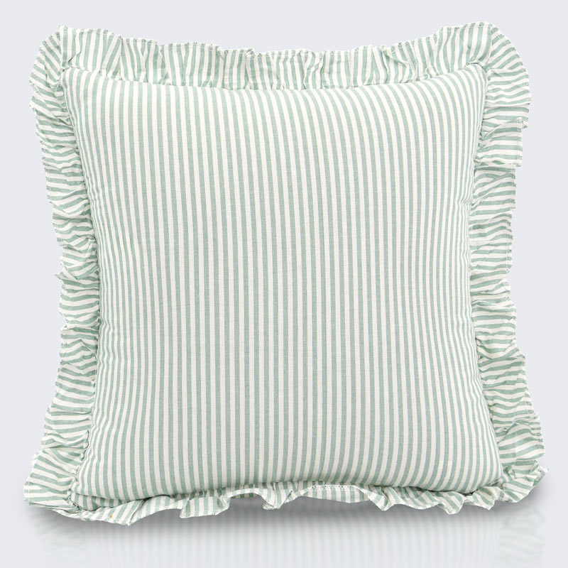 Coussin rayé à volants 'Clea' vert