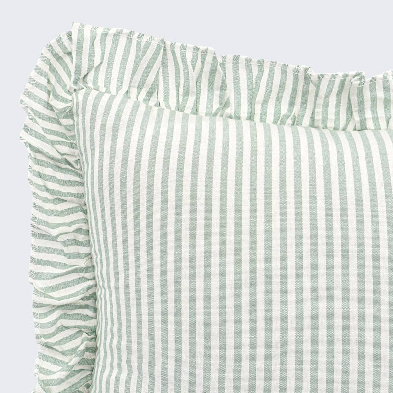Coussin rayé à volants 'Clea' vert
