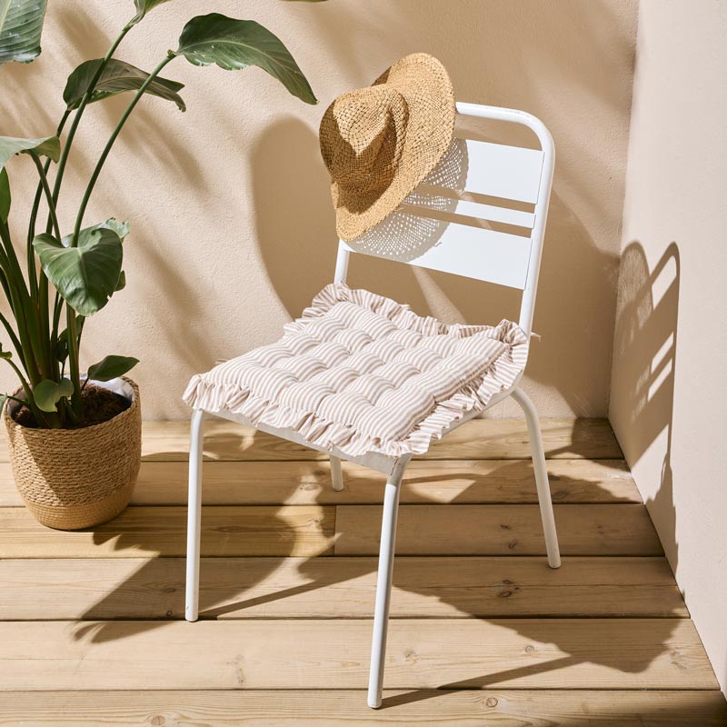 Dessus de chaise rayé à volants 'Cléa' taupe