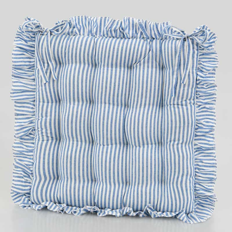 Dessus de chaise rayé à volants 'Clea' bleu