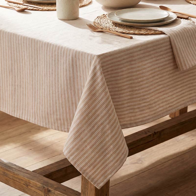 Nappe déperlante à rayures blanche et beige