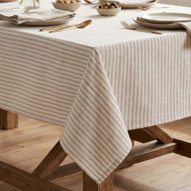 Nappe déperlante à rayures beige et blanche
