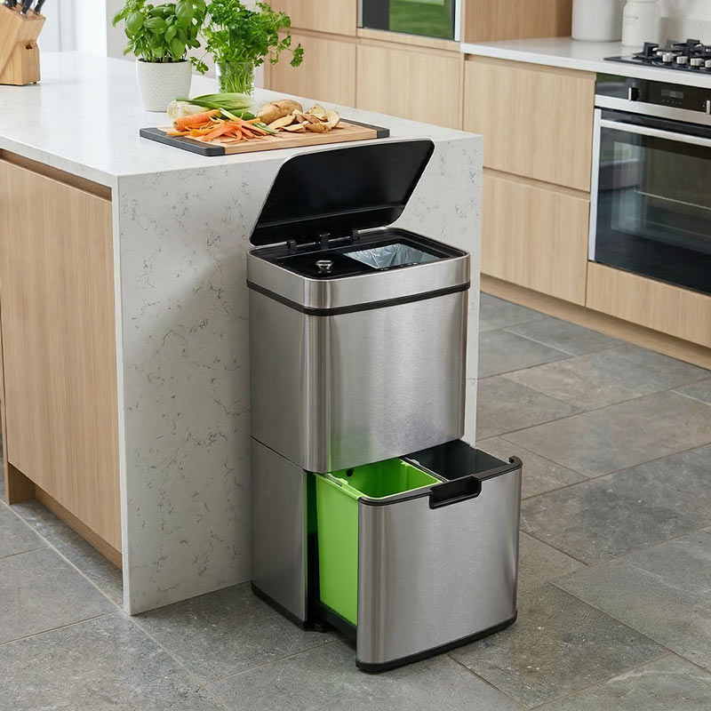 Poubelle à ouverture automatique argent 61L