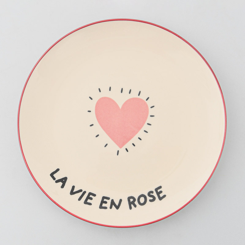 Assiette plate en porcelaine 'La vie en rose'