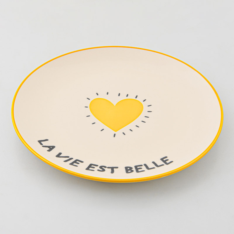Assiette plate en porcelaine 'La vie est belle'
