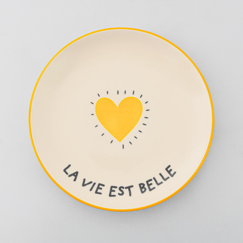 Assiette à dessert en porcelaine 'La vie est belle'