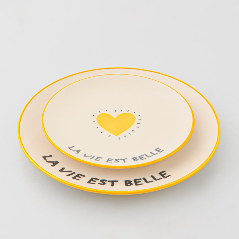 Assiette à dessert en porcelaine 'La vie est belle'