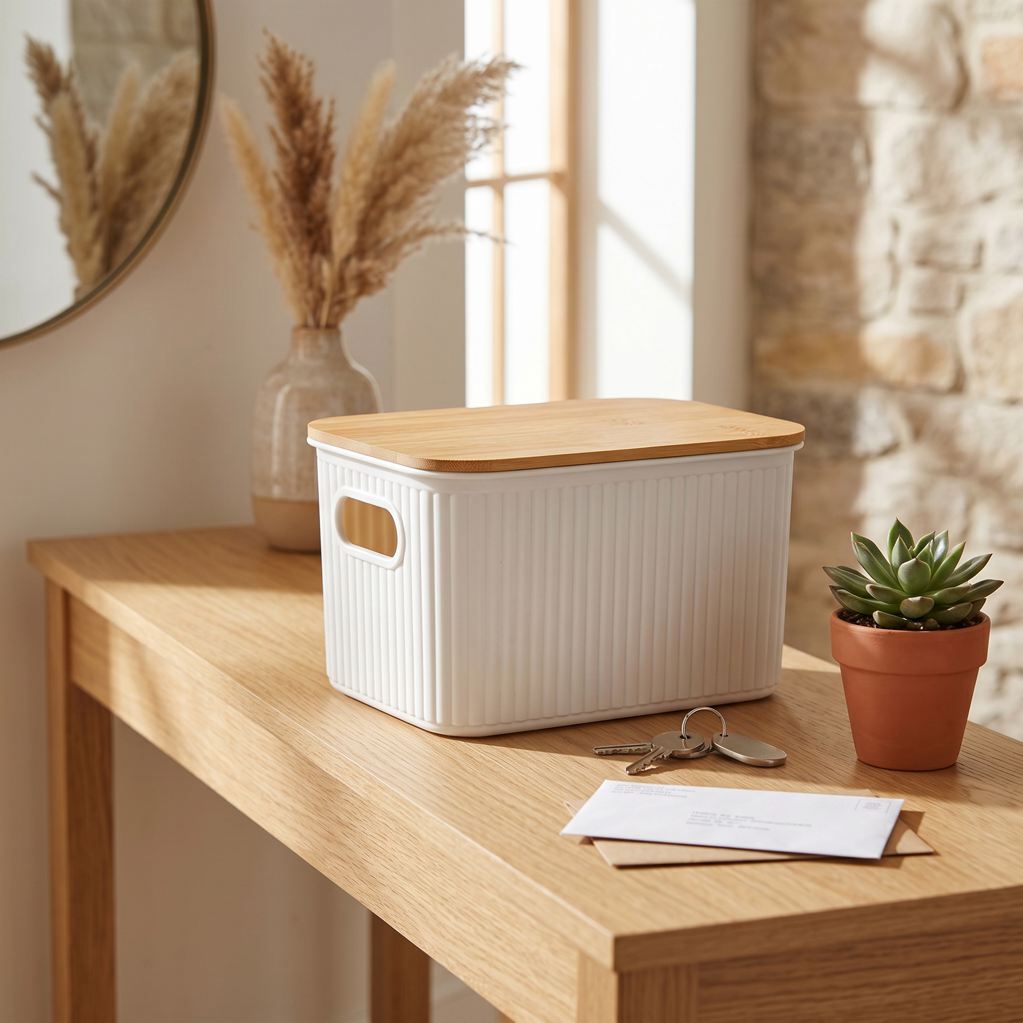 Boîte de rangement avec couvercle bambou