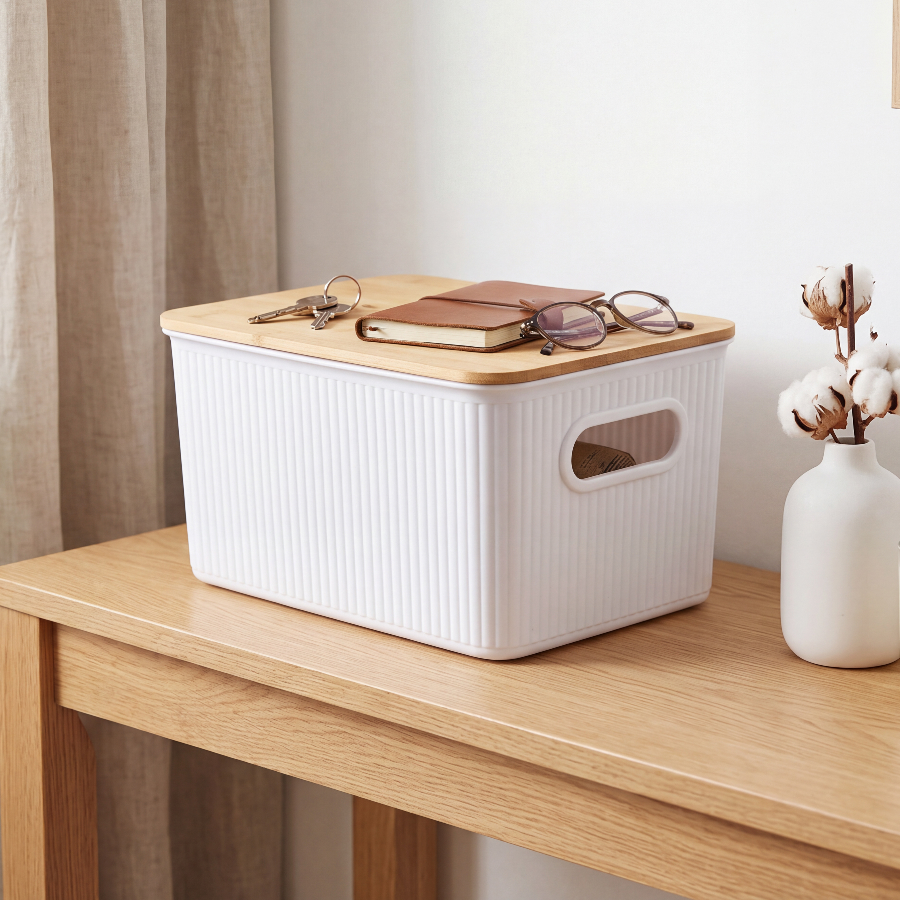 Boîte de rangement avec couvercle bambou