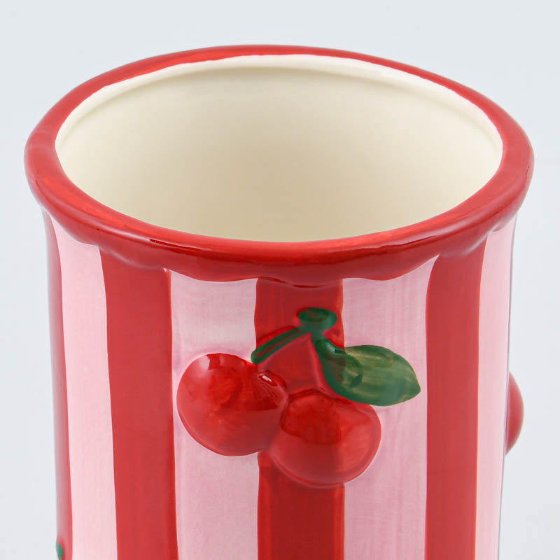 Vase rayé cerise rouge et rose