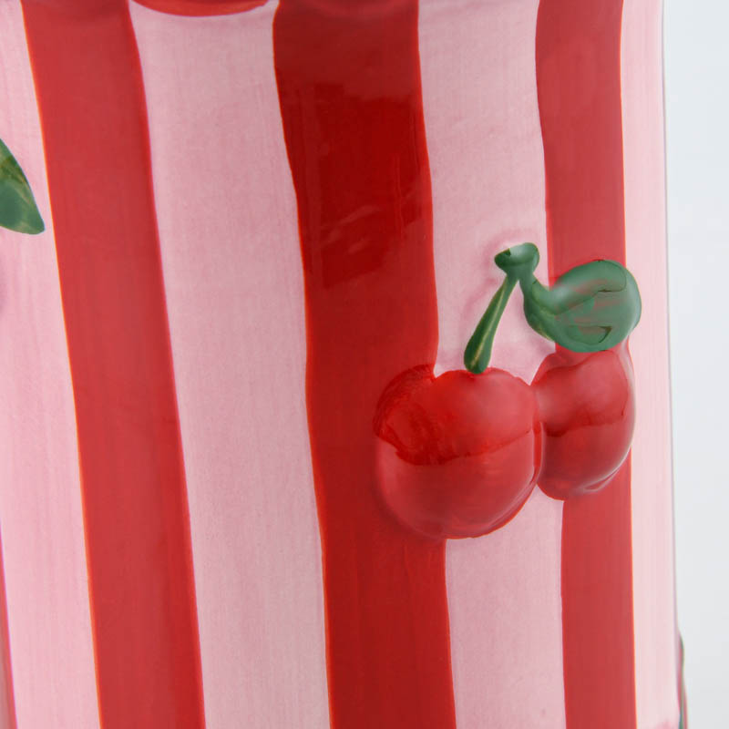 Vase rayé cerise rouge et rose