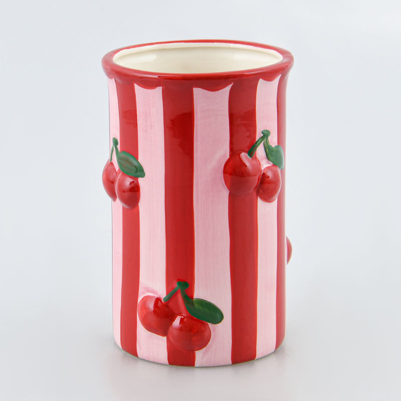 Vase rayé cerise rouge et rose