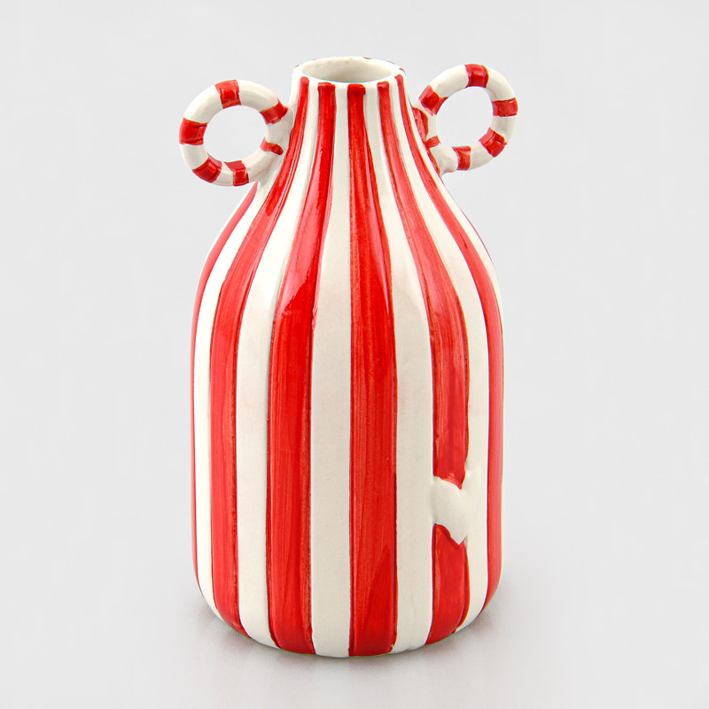 Vase rayé 'Retronova' rouge et blanc