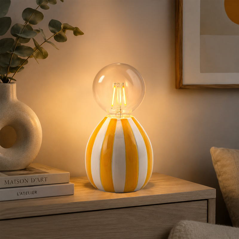 Lampe rayée  'Retronova' jaune et blanche 