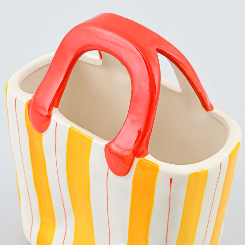 Vase panier rayé 'Retronova' jaune et blanc