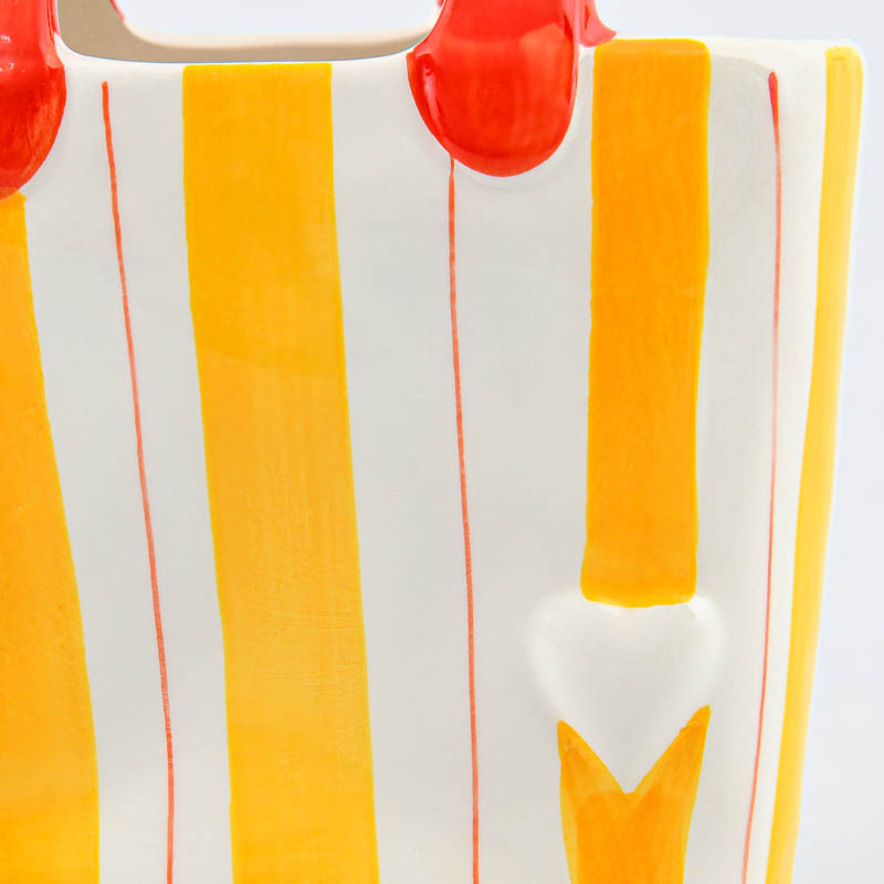 Vase panier rayé 'Retronova' jaune et blanc