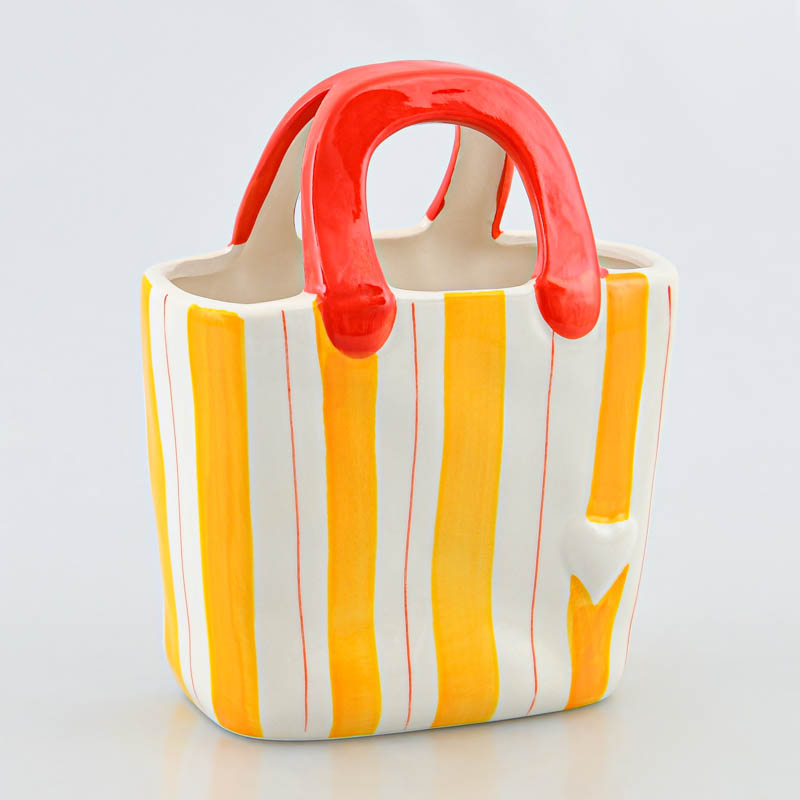 Vase panier rayé 'Retronova' jaune et blanc