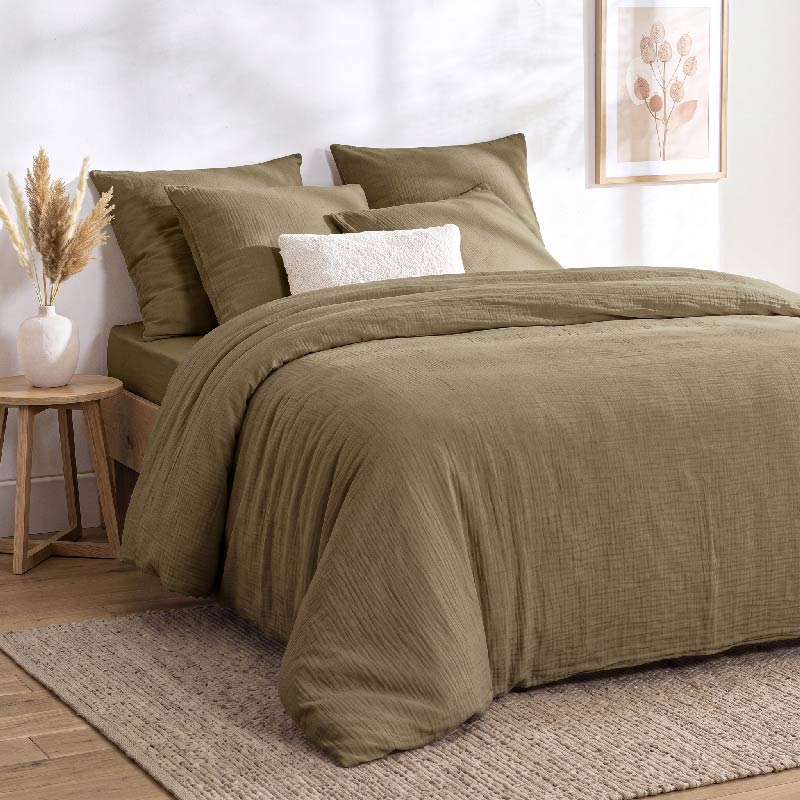 Housse de couette gaze coton 'Harmonie' Kaki