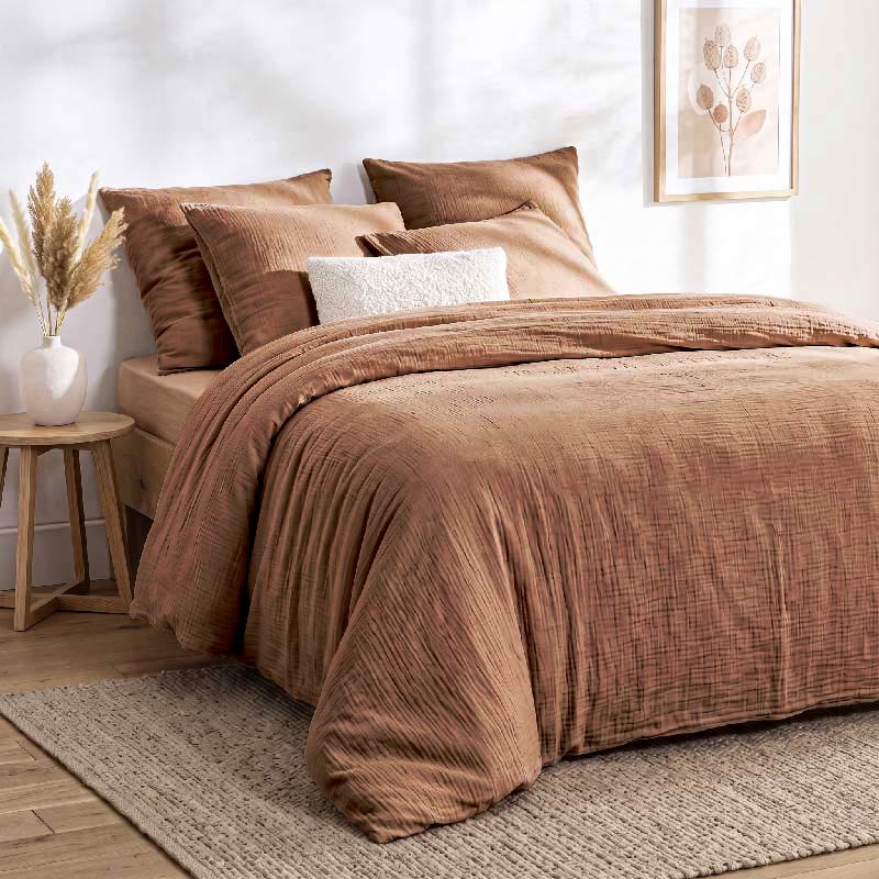Housse de couette gaze coton 'Harmonie' moka