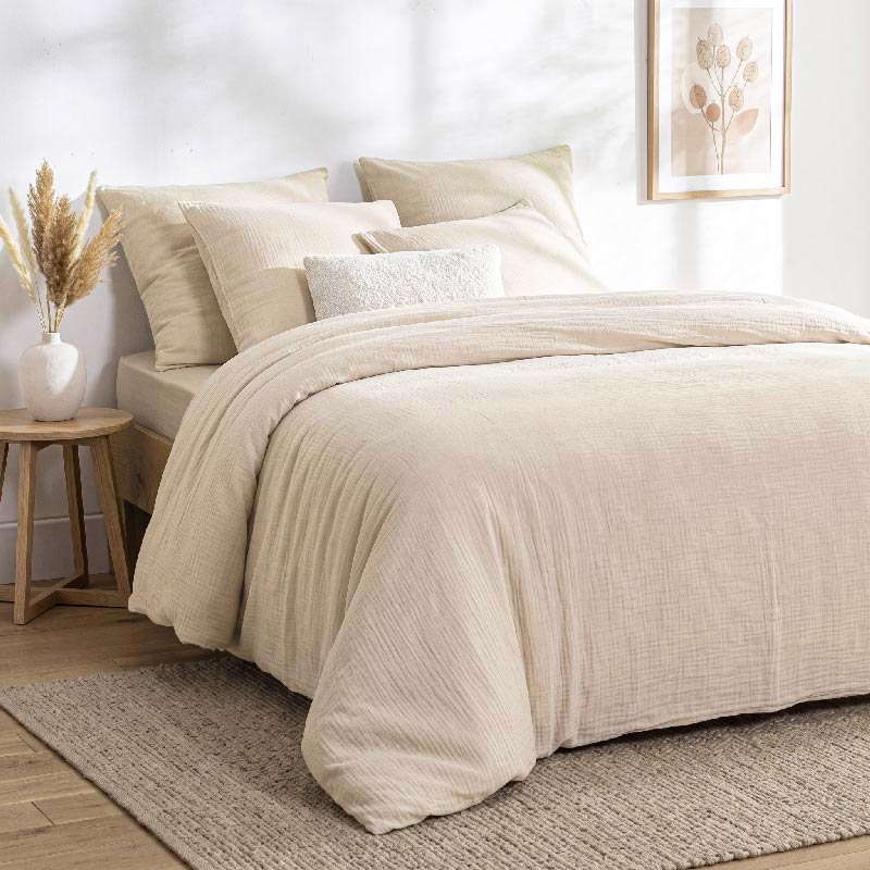 Housse de couette gaze coton 'Harmonie' écrue