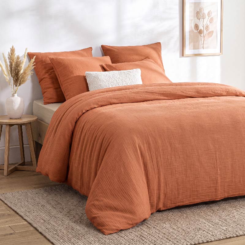 Housse couette gaze coton 'Harmonie' sienne