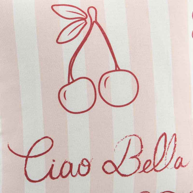 Coussin à rayures 'Ciao Bella' imprimé cerise