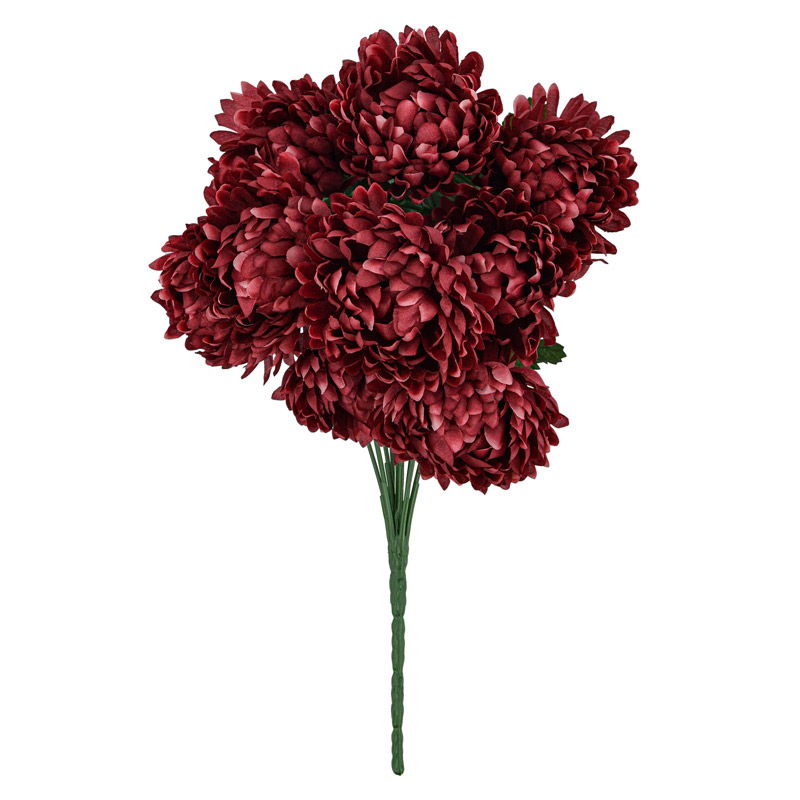 Bouquet artificiel de chrysanthèmes bordeaux