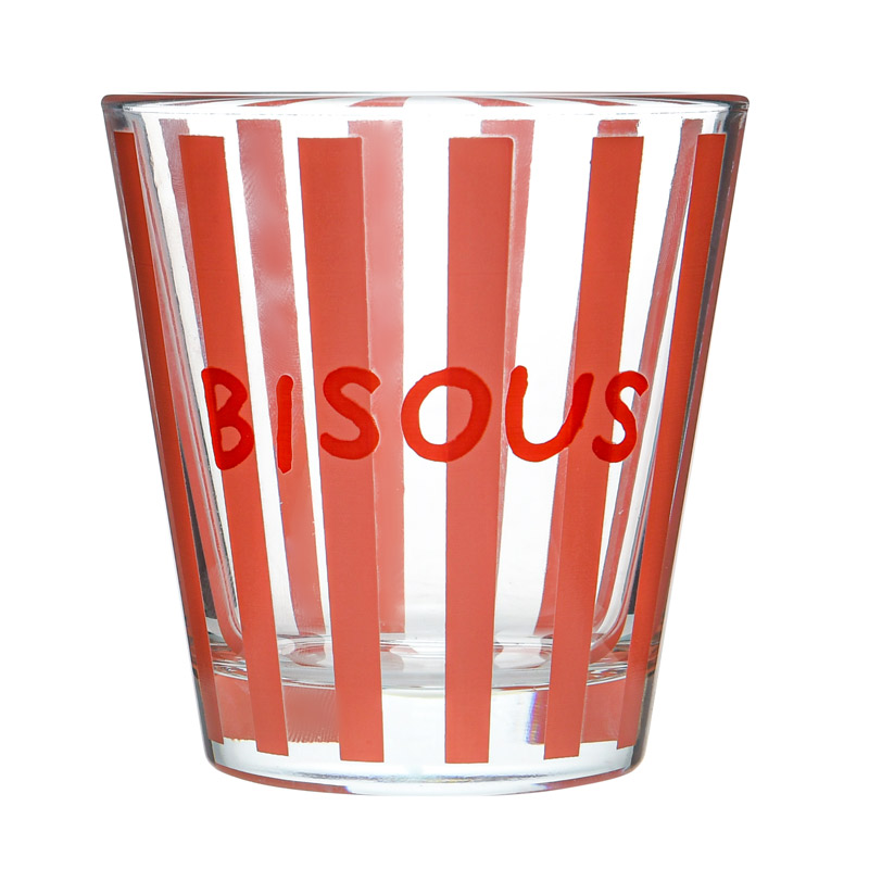 Verre bas 'Bisous' rose et rouge 25cl 