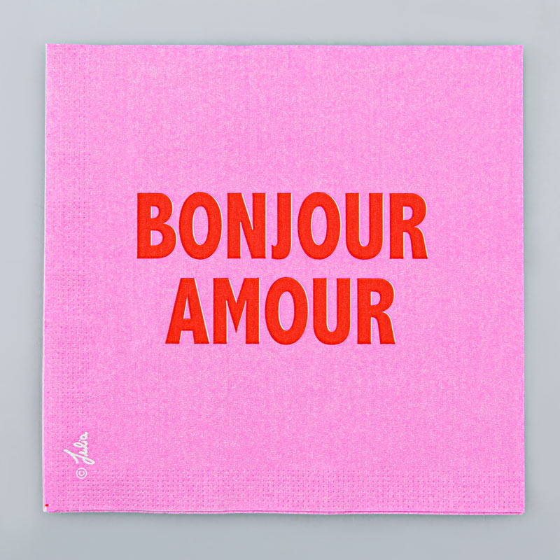 Lot de 20 serviettes 'Bonjour Amour' rose