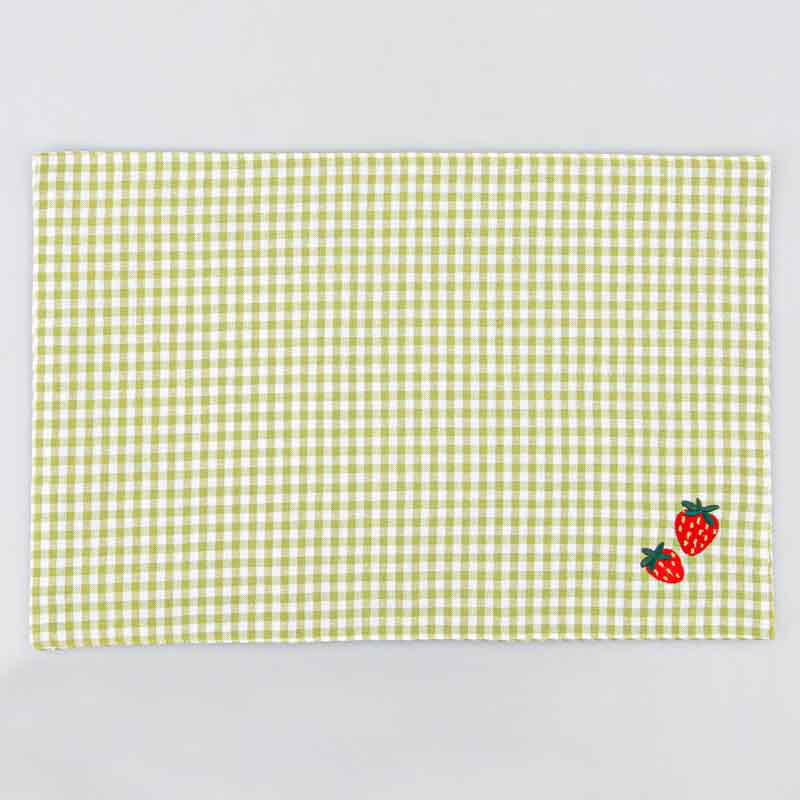 Set de table tissu brodé 'Strawberry' vert