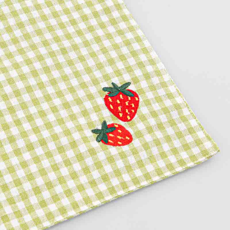 Set de table tissu brodé 'Strawberry' vert