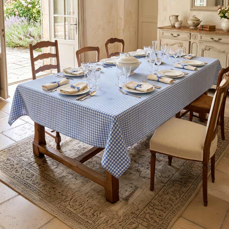 Nappe déperlante 'Brigitte' bleu et blanc 