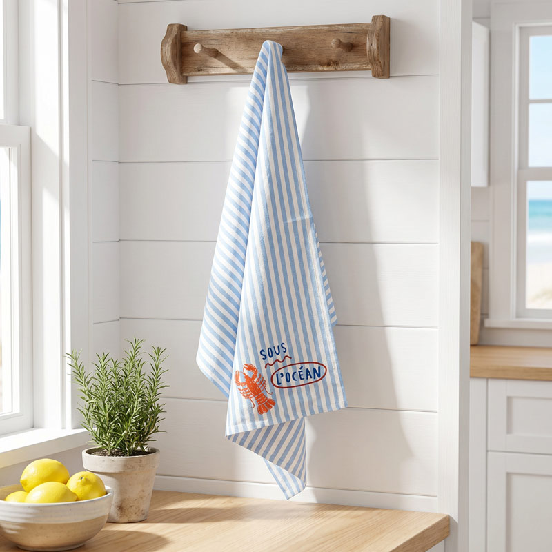 Torchon rayé 'Seaside' imprimé homard