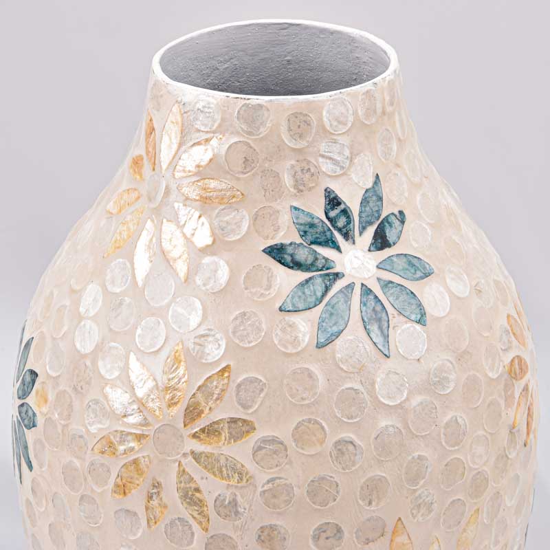 Vase haut fleurs 'Florea Blue' bleu et doré