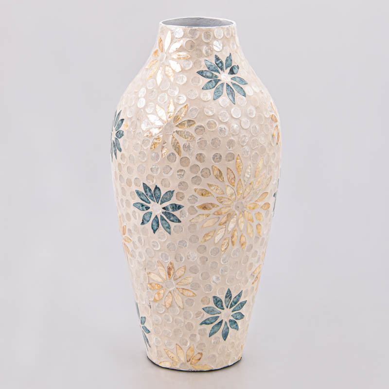 Vase haut fleurs 'Florea Blue' bleu et doré
