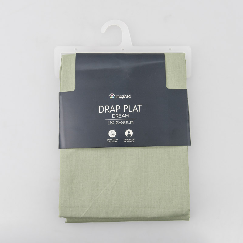 Drap plat 'Dream' 100% coton vert d'eau 