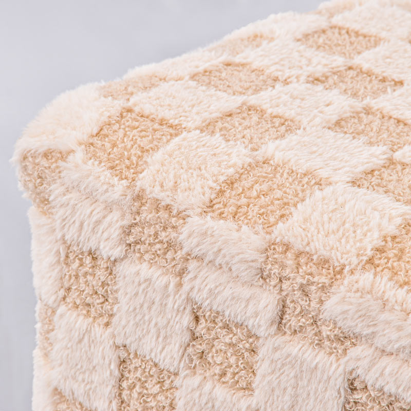 Pouf damier beige et crème 