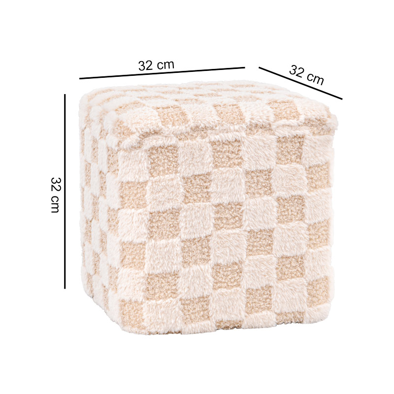 Pouf damier beige et crème 