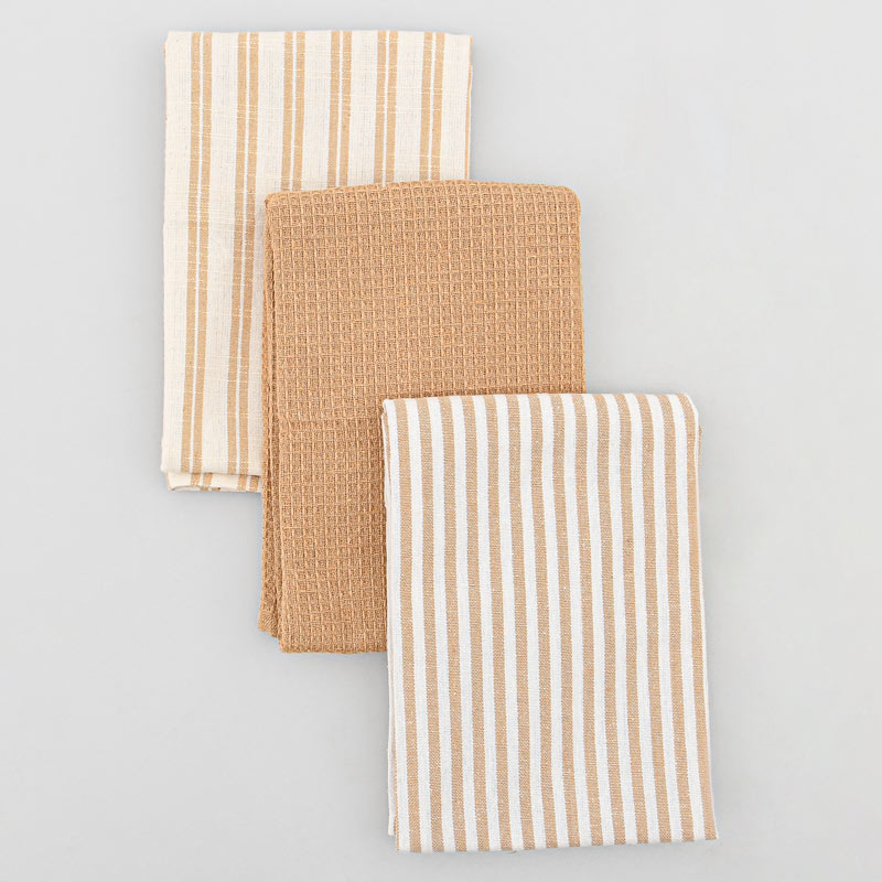 Lot de 3 torchons 'Elma' beige et blanc 