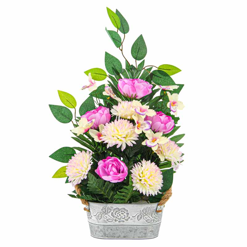 Jardinière haute de fleurs artificielles 