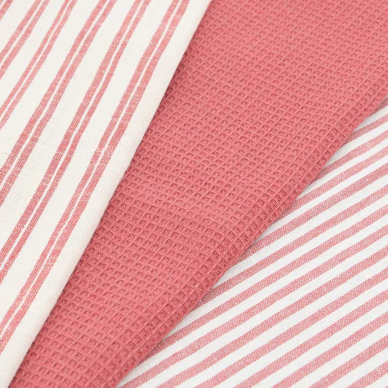 Lot de 3 torchons 'Elma' vieux rose et blanc